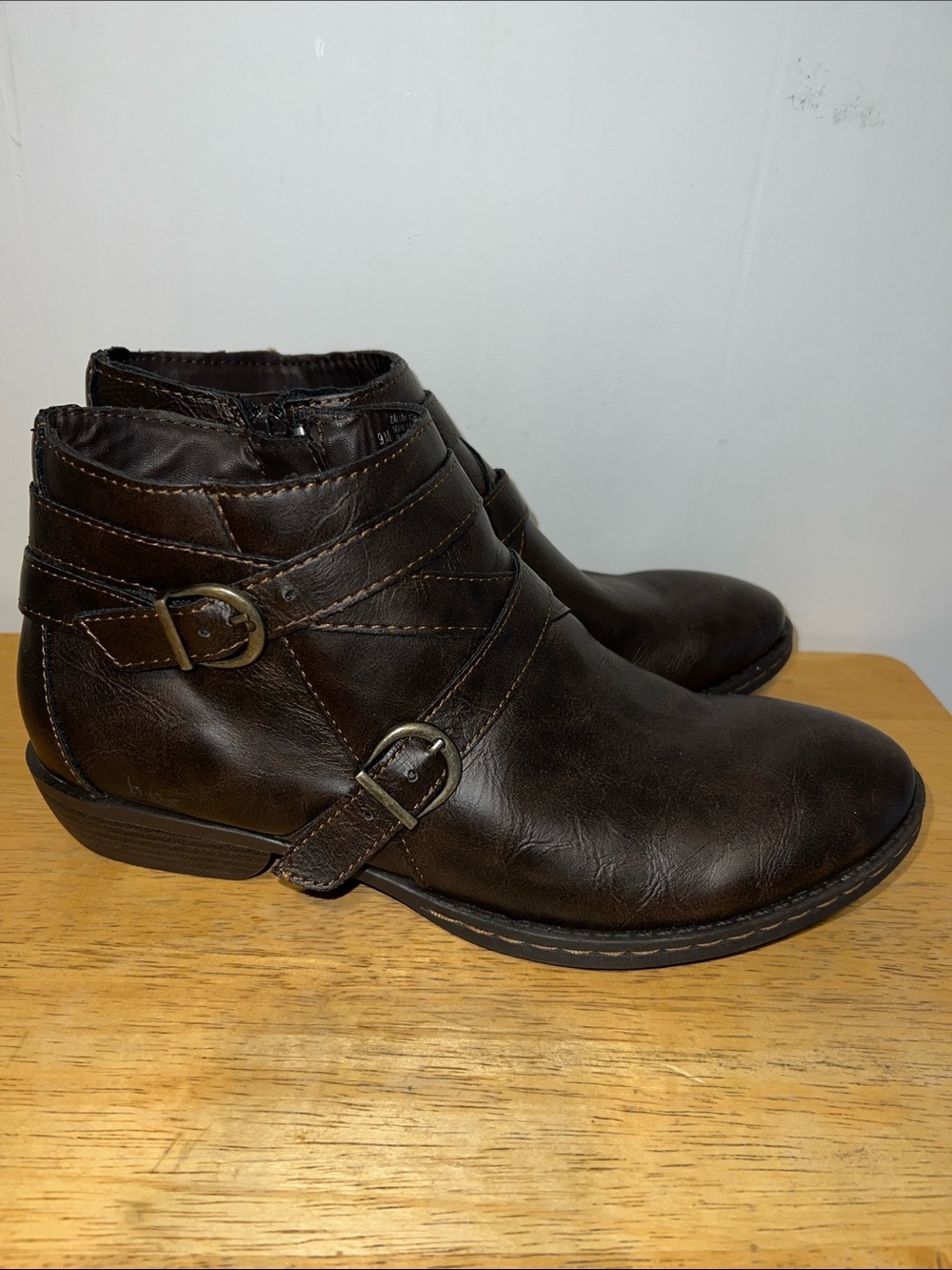 boc Dark Brown Faux Leather Ankle Booties with Buckle Straps